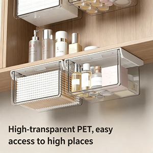 Organizzatore Estraibile Sotto <span class=keywords><strong>Scrivania</strong></span> per Armadietto con Specchio, Contenitore Trasparente per Bagno per Utensili Cosmetici come Bastoncini di Cotone - Product Image 3
