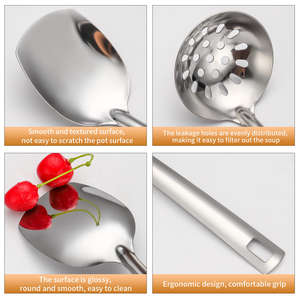 Juego de 6 utensilios de cocina de acero inoxidable de gran venta: cuchara para freír, espátula plana, cuchara para sopa, colador y espátula. - Product Image 5