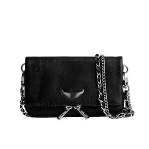 Borsa a Tracolla <span class=keywords><strong>Nera</strong></span> in PU con Cerniera e Catena, Stile Moda con Due Cinghie e Fodera in Poliestere - Product Image 1