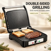 Grill électrique portable double face antiadhésif 1600W, double tension 110V/220V, avec contrôle de température et bac de récupération des graisses, pour extérieur