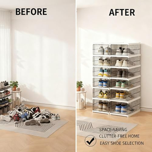 Boîtes de rangement pliables pour chaussures en plastique transparent, type tiroir acrylique à ouverture frontale, boîte à chaussures magnétique transparente, vente en gros - Product Image 5