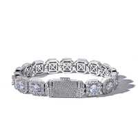 Bracelet chaîne tennis groupé plaqué or 10mm glacé Baguette cubique Zircon bijoux Hip Hop