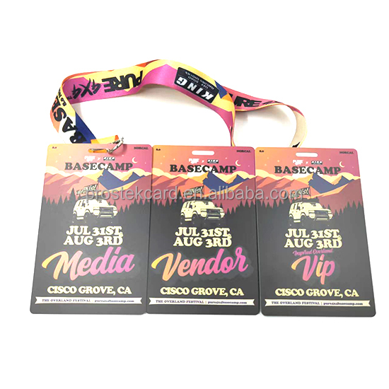 Wholesale Full Color Hole Punch Smart Rfid Chip Event Badges Vip Pass Id Card With Lanyard Custom Size Vip Passes