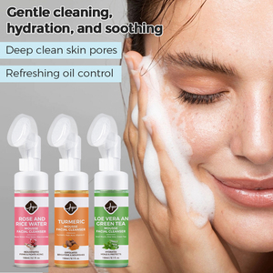 פרטי תווית ניקוי עמוק פנים לשטוף פנים ניקוי פנים כורכום alovera הלבנת אקנה קצף רוז אורז מים מוס - Product Image 3