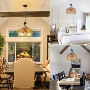 Lámpara Colgante Artesanal de Mimbre Estilo Bohemio, Ecológica, de Cuerda de Ratán, para Comedor o Restaurante - Product Image 5