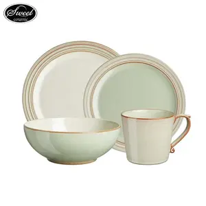 SWT Hot sale ceramic porcelain green red plate sets new bone china customization plates and bowls dinnerware sets luxury