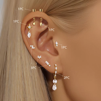 Boucles d'oreilles pendantes en argent S925 avec zircon cubique, plaquées or, motif étoile et lune, chaîne à pampilles, style funky