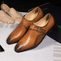 Chaussures habillées pour hommes en cuir véritable faites à la main, respirantes, résistantes à l'usure, à bout pointu, style monk strap, style britannique, pour affaires et mariages