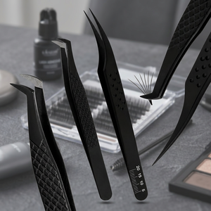 Lot de 2 pinces à cils noires courbées pour extensions de cils, volume et isolation de précision, en acier inoxydable, outils de salon de beauté - Product Image 2