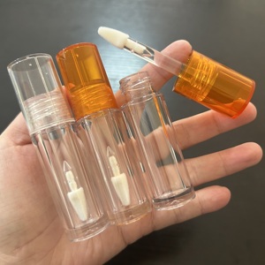 ISMAN Vente en gros de contenants transparents ronds pour <span class=keywords><strong>gloss</strong></span> à lèvres de 4 ml, couleur orange, avec un grand pinceau triangulaire, tube pour <span class=keywords><strong>gloss</strong></span> à lèvres, emballage personnalisé avec logo - Product Image 1