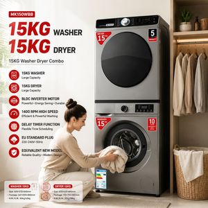 Lavadora y Secadora Automática de Carga Frontal con Capacidad de 15 kg para Uso Doméstico, Ideal para Grandes Hogares - Product Image 5