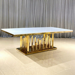 Juego de Comedor Rectangular de Lujo en Acero Inoxidable Dorado Moderno con 8 Sillas para Uso en Hoteles, Muebles para Comedor - Product Image 1