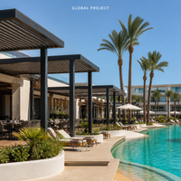 Pergola commerciale en aluminium thermolaqué avec toit à lames motorisé, imperméable, pour balcon, restaurant extérieur, hôtel, patio