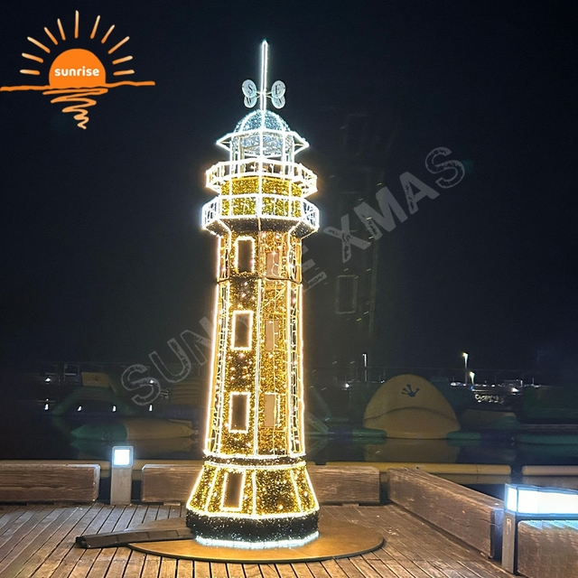 Coastal Lighthouse Sculpture LED Ocean motif Decoration Light Christmas Outdoor Festive Display for Commercial Large Project