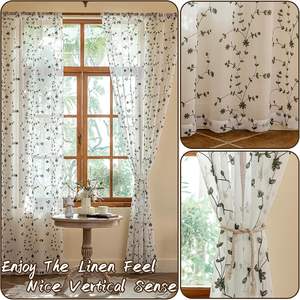 Rideaux en voile semi-transparent de style ferme élégant <span class=keywords><strong>vert</strong></span> <span class=keywords><strong>sauge</strong></span> blanc brodé de feuilles pour fenêtres de salon et de chambre à coucher - Product Image 5