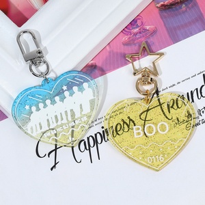 Wholesale Custom Printing Glitter Acrylic Keychain Custom Heart Shape Hotel <b>Key</b> Tag Keychain - Product Image 3
