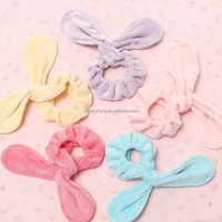Bandeau personnalisé avec logo, en flanelle douce torsadée, en polaire corail, avec oreilles de lapin en peluche, réutilisable, antidérapant, coloré, tendance, taille unique