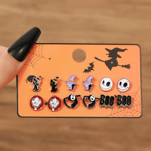 Halloween Mini Stud <b>Earrings</b> Cartoon Pumpkin Skull Spider Set Party Fashion Jewelry Zinc Alloy Stainless Steel <b>Posts</b> - Product Image 2