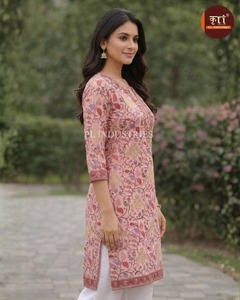 Hot Sale Women Pink Georgette <b>Kurti</b> Stylish Designer With Lightweight Fabric For Casual Party And Festive Wear Indian Supplier - Product Image 3