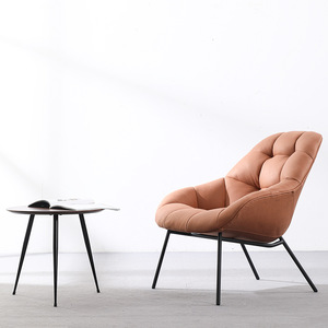 Orange Leather Lounge Chair Modern Minimalist Living Room Chair Nordic Design Style Foam Filled - Product Image 4