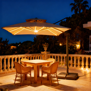 Parasol 295 X 219 Cm Double Parasol Avec LED, Angle D'inclinaison Réglable, Parasol De Jardin Pour Terrasse Et Piscine, Polyester Et Acier, Beige | Leroy Merlin