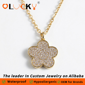 LUCKYJIU Produttore di Gioielli Personalizzati, Collana con Ciondolo a Fiore in Zirconia Cubica, Placcata in <span class=keywords><strong>Oro</strong></span> 18K, Impermeabile, per Donne - Product Image 1