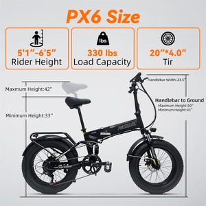 Vélo électrique pliable PASELEC PX6 20 pouces 48V 750W avec pneus larges de 4,0 pouces, freins à disque et porte-bagages arrière - Product Image 4