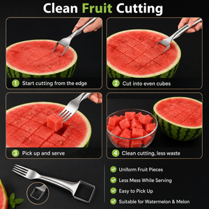 2 in 1 Stainless Steel Watermelon Cutter Fork Fruit Slicer Serving Tool for Restaurant Hotel <b>Kitchen</b> - Product Image 4