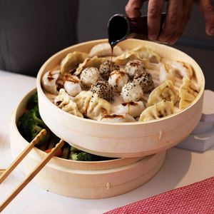 Utensilios Prácticos para Cocinar al Vapor, <span class=keywords><strong>Cesta</strong></span> Vaporera <span class=keywords><strong>de</strong></span> Acero Inoxidable, Exprimidor <span class=keywords><strong>de</strong></span> Bambú <span class=keywords><strong>de</strong></span> 6 Pulgadas y 2 Niveles, para Arroz Pegajoso, Sopa y Dumplings - Product Image 4