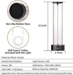 USB Cordless PC Desk Lamp Minimalist Bedside Table Lamp Modern Nightstand <b>Lights</b> 3 Level <b>Touch</b> Dimmable Small Size - Product Image 2