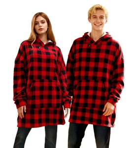 Sudadera con Capucha a Cuadros Rojos y Negros, Manga Larga, Cálida para Invierno, Informal, Conjunto Familiar a Juego, Unisex para Adultos - Product Image 1