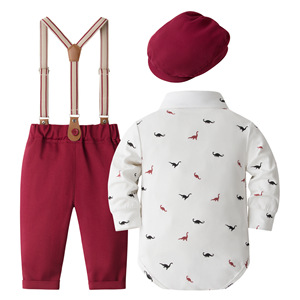 Nuovo Completo <span class=keywords><strong>Elegante</strong></span> per il Primo Compleanno del Bambino: Tutina a Maniche Lunghe con Bretelle e Cappello - Product Image 2