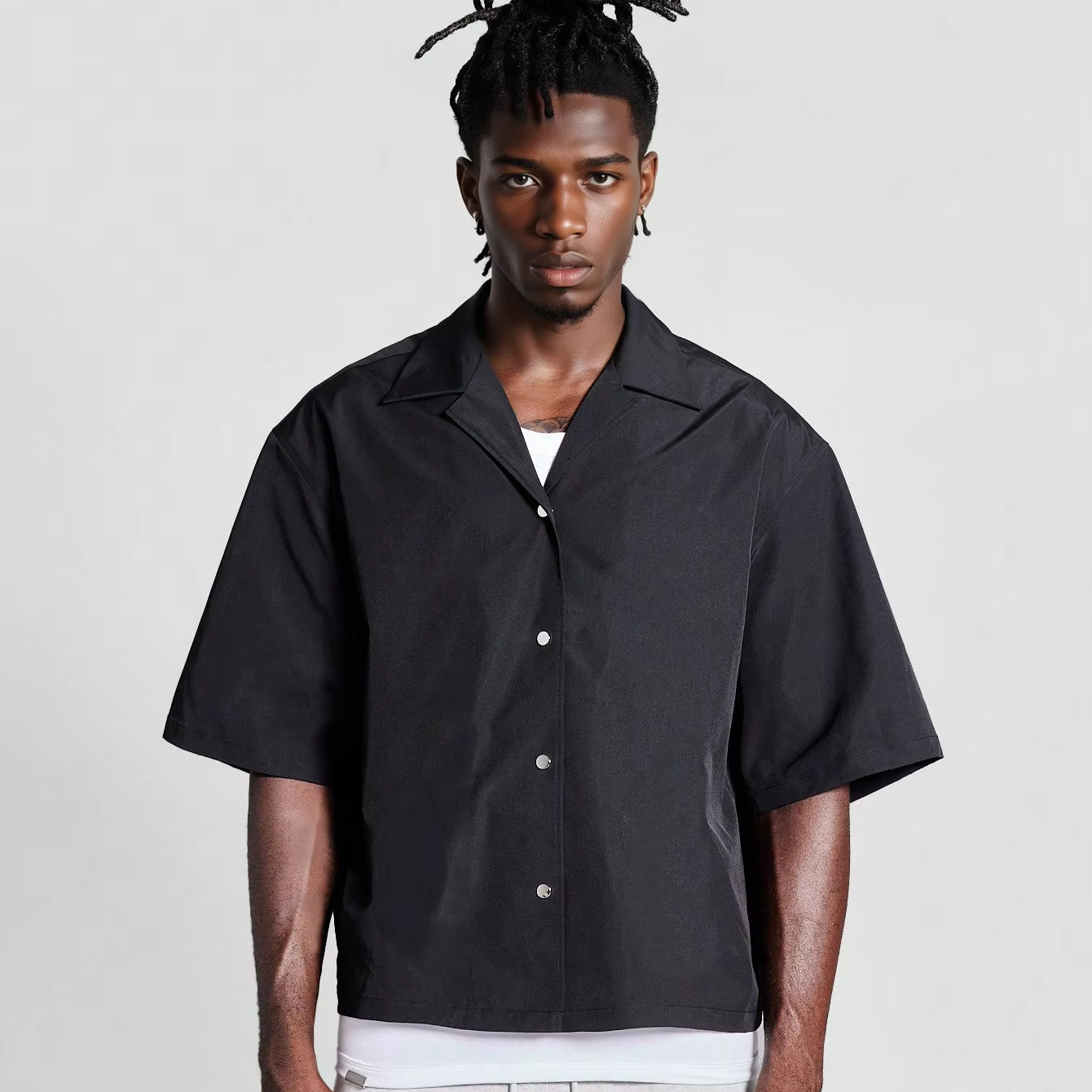 Flap Pocket Mens Short Sleeve Snap Button Shirts Flap Pocket Shirt