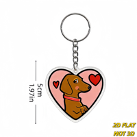 Gantungan Kunci Hati Dachshund Anjing Coklat Lucu dengan Kerah Merah & Hati Mengambang, Aksesoris Akrilik Latar Belakang Merah Muda, Aksesori Pecinta Hewan Peliharaan