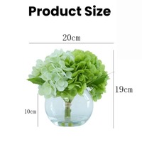 Arrangement floral personnalisé en fleurs d'hortensia artificielles en latex au toucher réaliste avec vase en verre et eau en résine