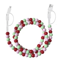 Cable de Carga Rápida para Teléfono con Cuentas Acrílicas Rosadas Energéticas, Joyería de Moda Personalizada
