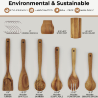 Ensemble d'ustensiles de cuisine écologiques en bois naturel, 6 pièces, avec spatules, cuillères et support à ustensiles, emballé dans une boîte