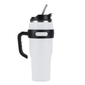 Di động ngoài trời Tùy Chỉnh thép không gỉ 40oz Tumbler với xử lý rơm đôi tường Cốc cà phê du lịch cách điện bia Mug