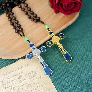 Pendentif <span class=keywords><strong>Croix</strong></span> de Rosaire <span class=keywords><strong>en</strong></span> Alliage de Zinc Émaillé, Crucifix Émaillé Motif Jésus pour Usage Quotidien, Prière à l'Église, Cadeau - Product Image 3