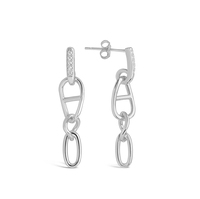 Boucles d'oreilles pendantes Gemnel Trend en laiton plaqué or 18 carats avec pavé de zirconiums, chaîne à maillons, style minimaliste, forme nez de cochon et grain de café pour femme