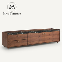 Nouveau design nordique : Meuble TV en bois de noyer et marbre, ensemble de meubles de salon modernes et table basse avec armoire de rangement au sol