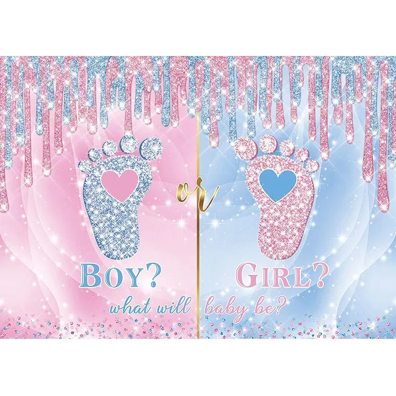 7x5ft Gender Reveal Backdrop He or She What Will Baby Be Gender Reveal Photography Background Pink Blue Cloud Gender Reveal Part