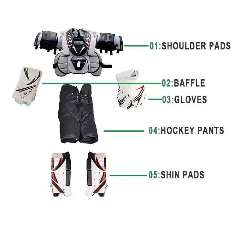 Accessori professionali personalizzati per Hockey su ghiaccio attrezzatura Kit di aiuto per l'allenamento Hockey portiere portiere casco maschera pantaloni spalline