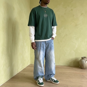 Camiseta de Diseñador para <span class=keywords><strong>Hombre</strong></span>, Corte Regular, Manga Corta, Tejido Anti-Pilling, 180g, Verde Oscuro, Peso Pesado, Venta al Por Mayor - Product Image 1