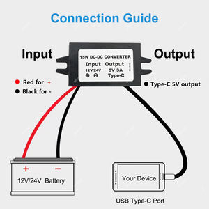 DC-DC 12V/24V ~ 5V USB Cバックコンバータ3A 15WタイプC防水バックパワーアダプターRaspberry <span class=keywords><strong>Pi</strong></span> 4携帯電話に対応 - Product Image 3
