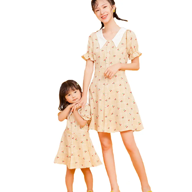 Mommy and me maxi dress print pattern cute high quality customized mother and daughter matching dresses