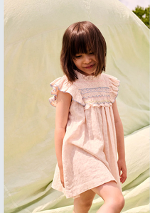 Vestido de Niña con Bordado Fruncido Rosa Dulce, Manga con Volantes, Algodón y Lino, Estilo Princesa, Ropa Infantil OEM ODM - Product Image 2