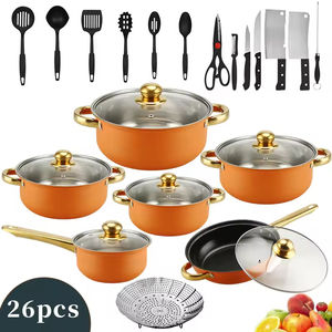 Moderna Colección de 26 Piezas de Sartenes Antiadherentes de Acero Inoxidable con Asa Chapada en Oro y Acabado Colorido, Olla Metálica Exportable - Product Image 3