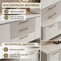 Écran LED mural moderne, miroir, meuble-lavabo en bois pour salle de bain, résistant à l'eau, écologique, vasque en céramique cuivrée, tiroirs
