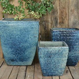 Macetas y macetas de cerámica esmaltadas para flores, color azul y blanco, venta al por mayor - Product Image 2